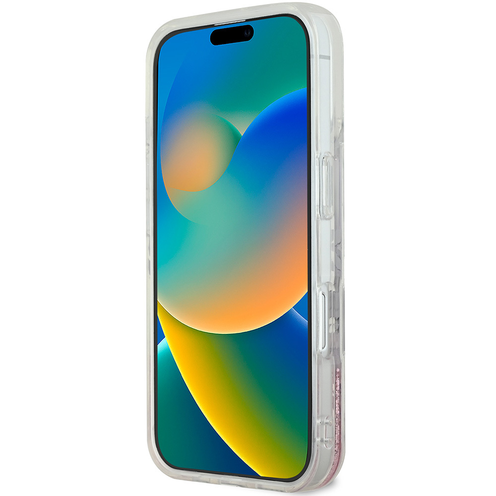 Apple iPhone 16 Plus Kılıf Guess Orjinal Lisanslı M-safe Şarj Özellikli Sıvılı Simli Çiçek Desenli Kapak - Görsel 5