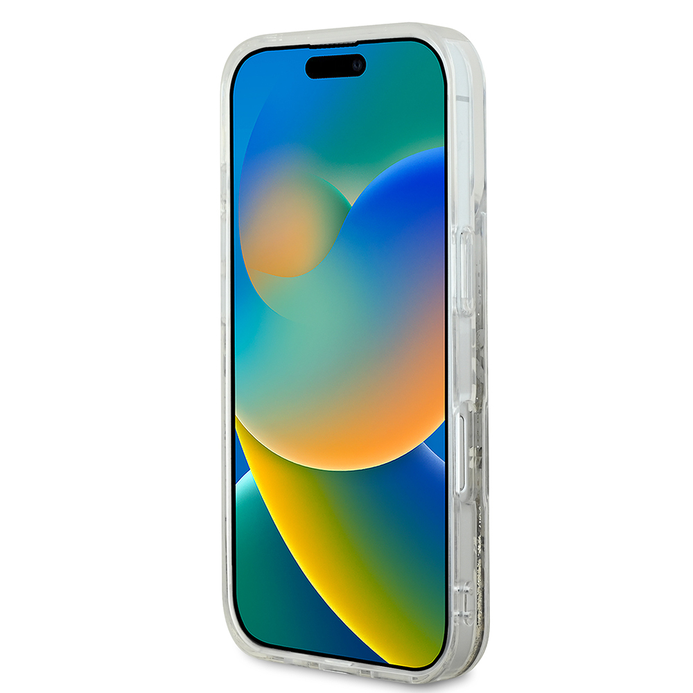 Apple iPhone 16 Plus Kılıf Guess Orjinal Lisanslı M-safe Şarj Özellikli Sıvılı Simli Çiçek Desenli Kapak - Görsel 12