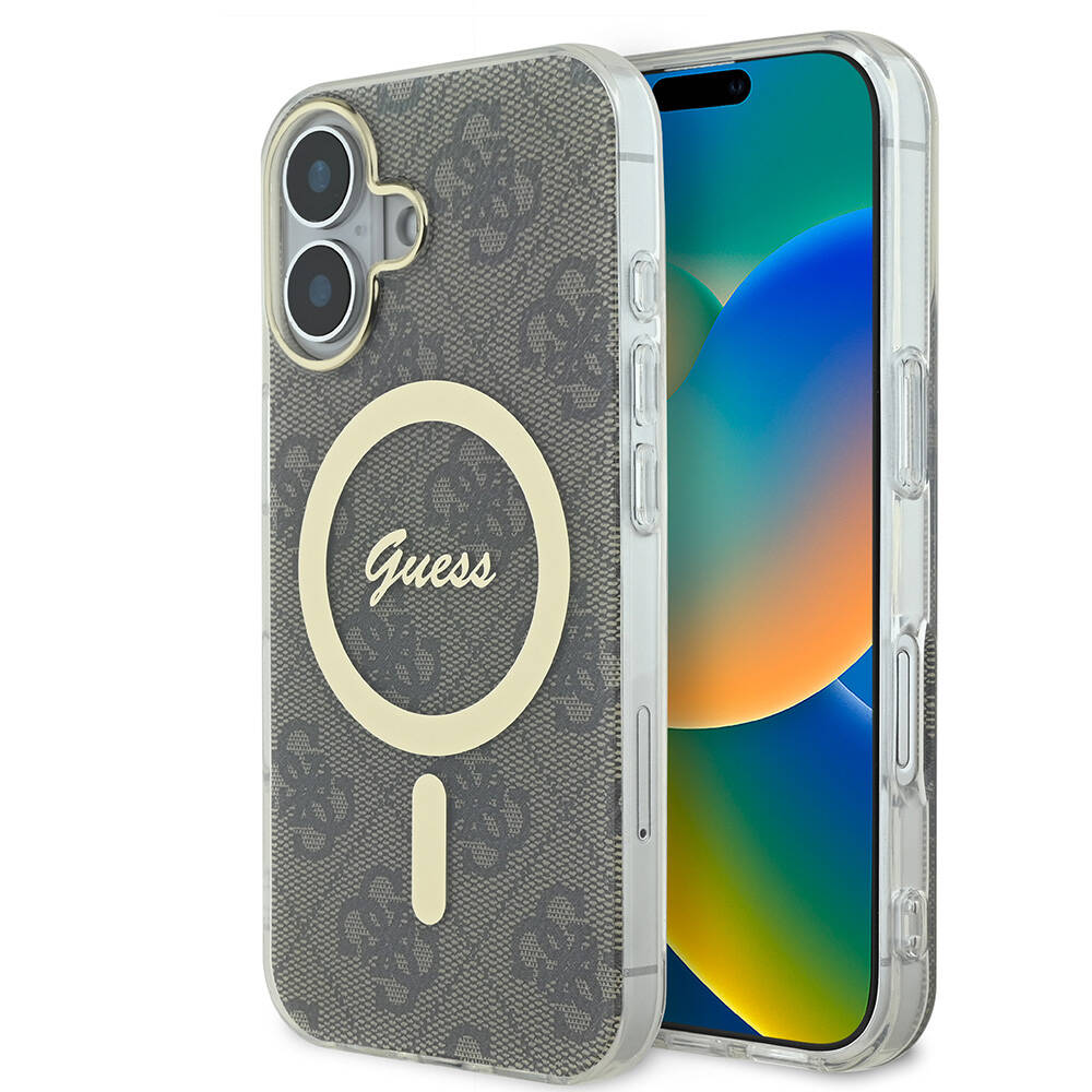 Apple iPhone 16 Plus Kılıf Guess Orjinal Lisanslı M-safe Şarj Özellikli Yazı Logolu 4G Desenli Kapak