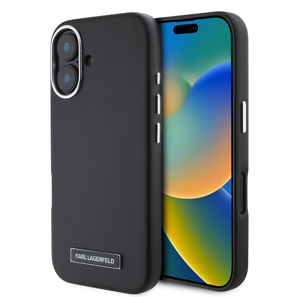 Apple iPhone 16 Plus Kılıf Karl Lagerfeld Orjinal Lisanslı M-safe Şarj Özellikli Metal Kamera ve Buton Tasarımlı Plaka Logolu PU Deri Kapak