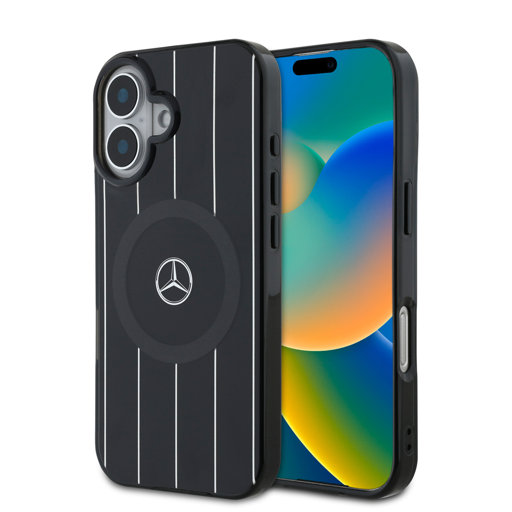 Apple iPhone 16 Plus Kılıf Mercedes Benz Orjinal Lisanslı M-safe Şarj Özellikli Çift Katmanlı Paralel Çizgi Desenli Kapak