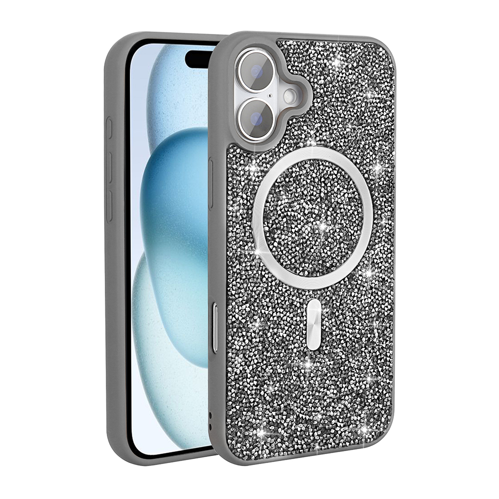 Apple iPhone 16 Plus Kılıf Pırlanta Tasarımlı M-safe Şarj Özellikli Zore Mozaik Silikon Kapak - Görsel 4