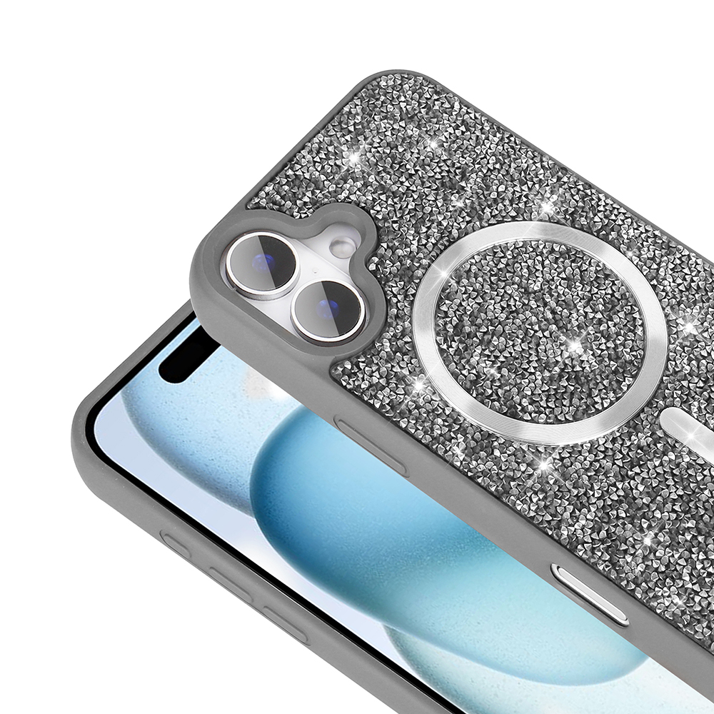 Apple iPhone 16 Plus Kılıf Pırlanta Tasarımlı M-safe Şarj Özellikli Zore Mozaik Silikon Kapak - Görsel 7