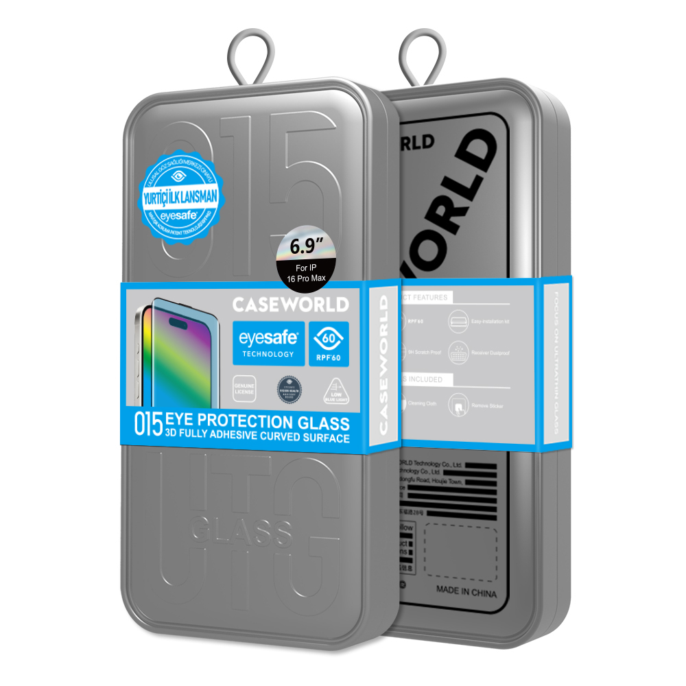 Apple iPhone 16 Pro CaseWorld 3D Eyesafe Mavi Işık Teknolojili 0.15mm Temperli Cam Ekran Koruyucu + Uygulama Aparatı - Görsel 6