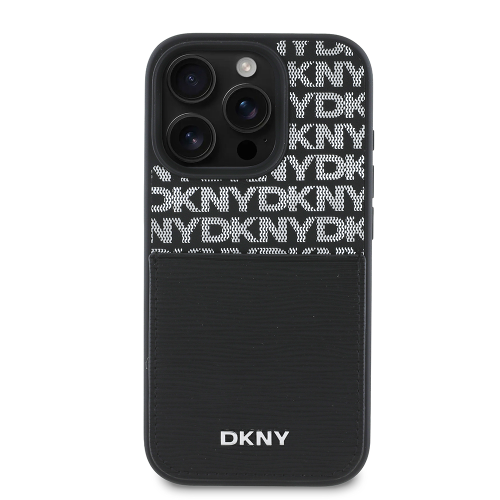 Apple iPhone 16 Pro Kılıf DKNY Orjinal Lisanslı Kartlıklı 3D Yazılı Repeat Texture Pattern Kapak