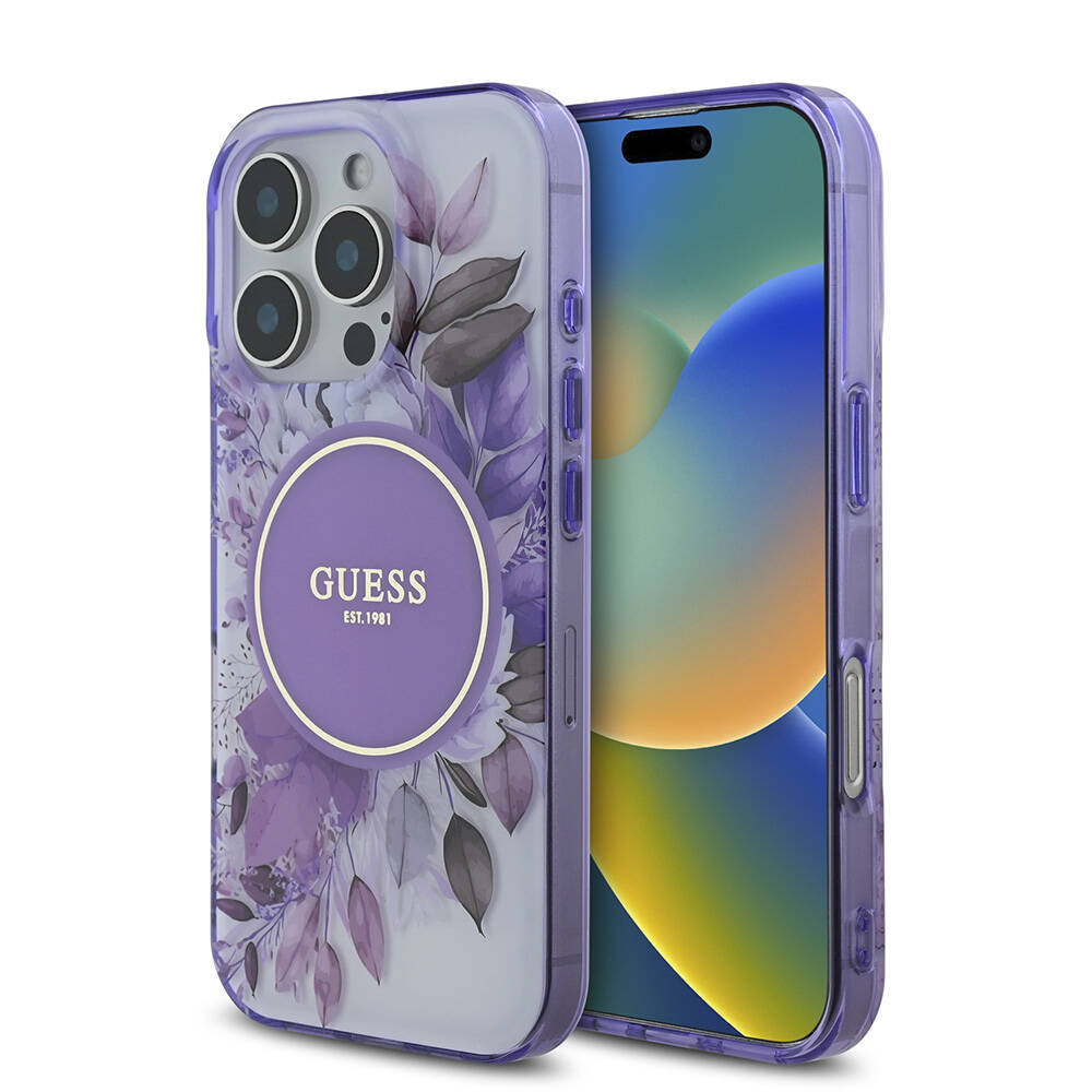 Apple iPhone 16 Pro Kılıf Guess Orjinal Lisanslı M-safe Şarj Özellikli Flower Tonal Circle Kapak