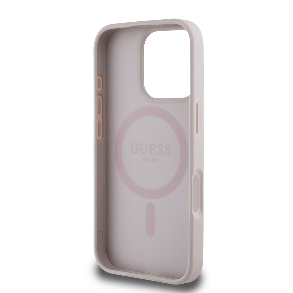 Apple iPhone 16 Pro Kılıf Guess Orjinal Lisanslı M-safe Şarj Özellikli Yazı Logolu Circle Classic Kapak