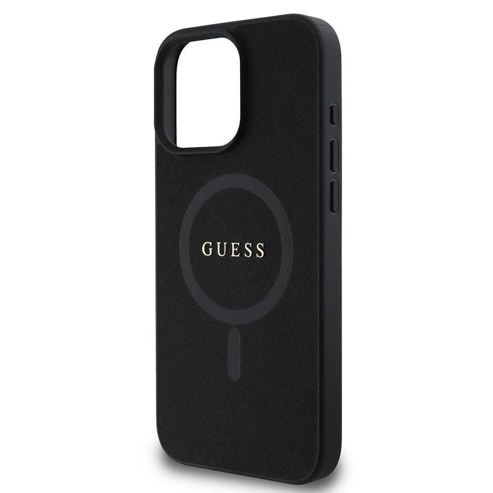 Apple iPhone 16 Pro Kılıf Guess Orjinal Lisanslı M-safe Şarj Özellikli Yazı Logolu Saffiano Classic Kapak - Görsel 6