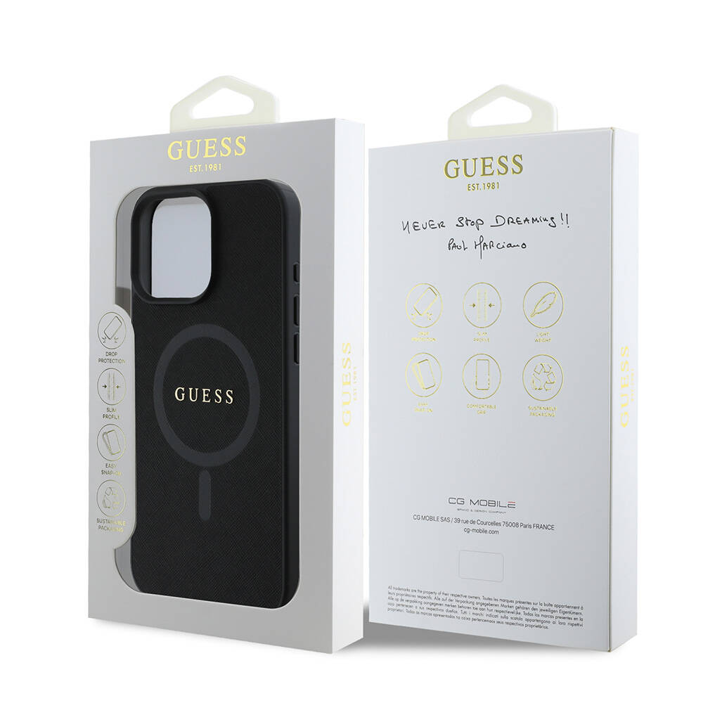 Apple iPhone 16 Pro Kılıf Guess Orjinal Lisanslı M-safe Şarj Özellikli Yazı Logolu Saffiano Classic Kapak - Görsel 8