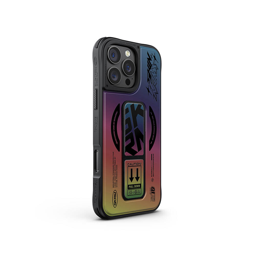 Apple iPhone 16 Pro Kılıf M-safe Şarj Özellikli Holografik Tasarımlı Standlı Deri Görünümlü Skinarma Kira Kobai Kapak