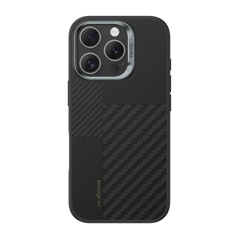 Apple iPhone 16 Pro Kılıf M-safe Şarj Özellikli Karbon Fiber Benks Montage Hybrid ArmorPro Kevlar Kapak