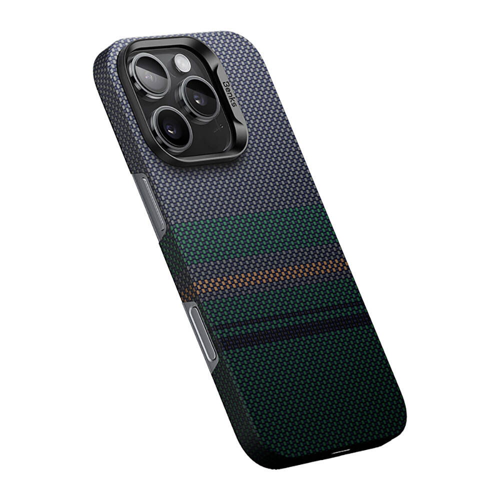 Apple iPhone 16 Pro Kılıf M-safe Şarj Özellikli Karbon Fiber Tasarımlı Benks Aurora ArmorAir Kevlar Kapak - Görsel 4