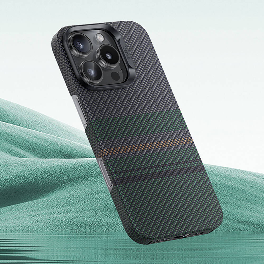 Apple iPhone 16 Pro Kılıf M-safe Şarj Özellikli Karbon Fiber Tasarımlı Benks Aurora ArmorAir Kevlar Kapak - Görsel 5