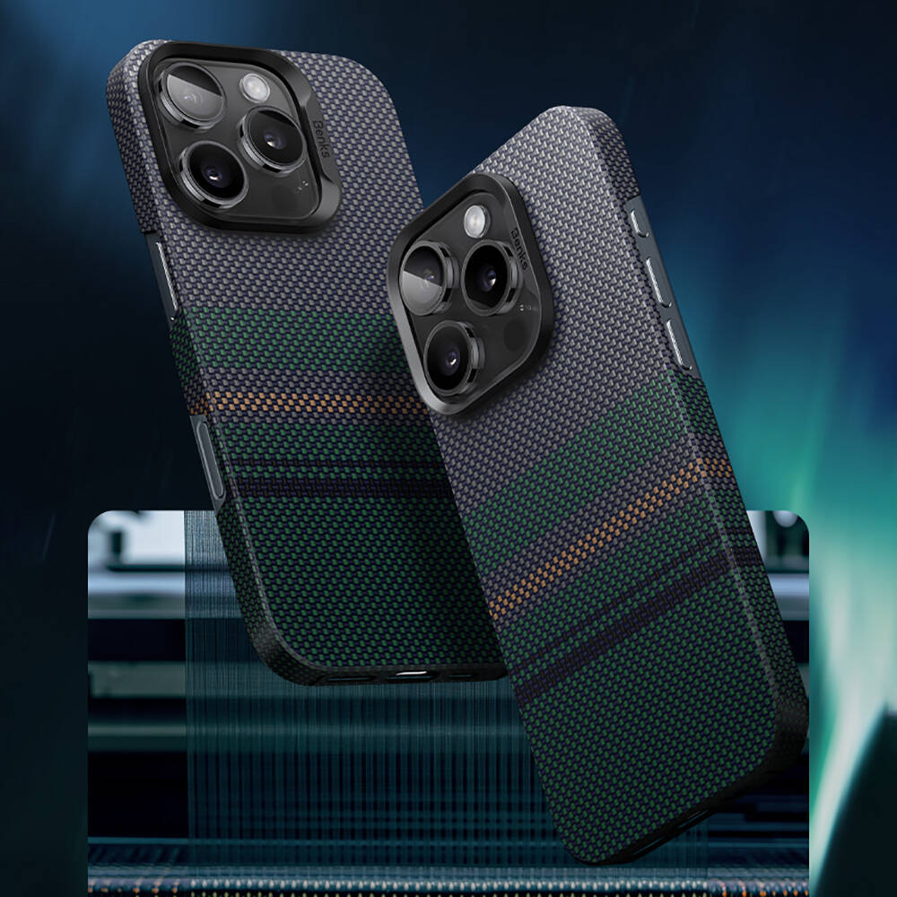 Apple iPhone 16 Pro Kılıf M-safe Şarj Özellikli Karbon Fiber Tasarımlı Benks Aurora ArmorAir Kevlar Kapak - Görsel 6
