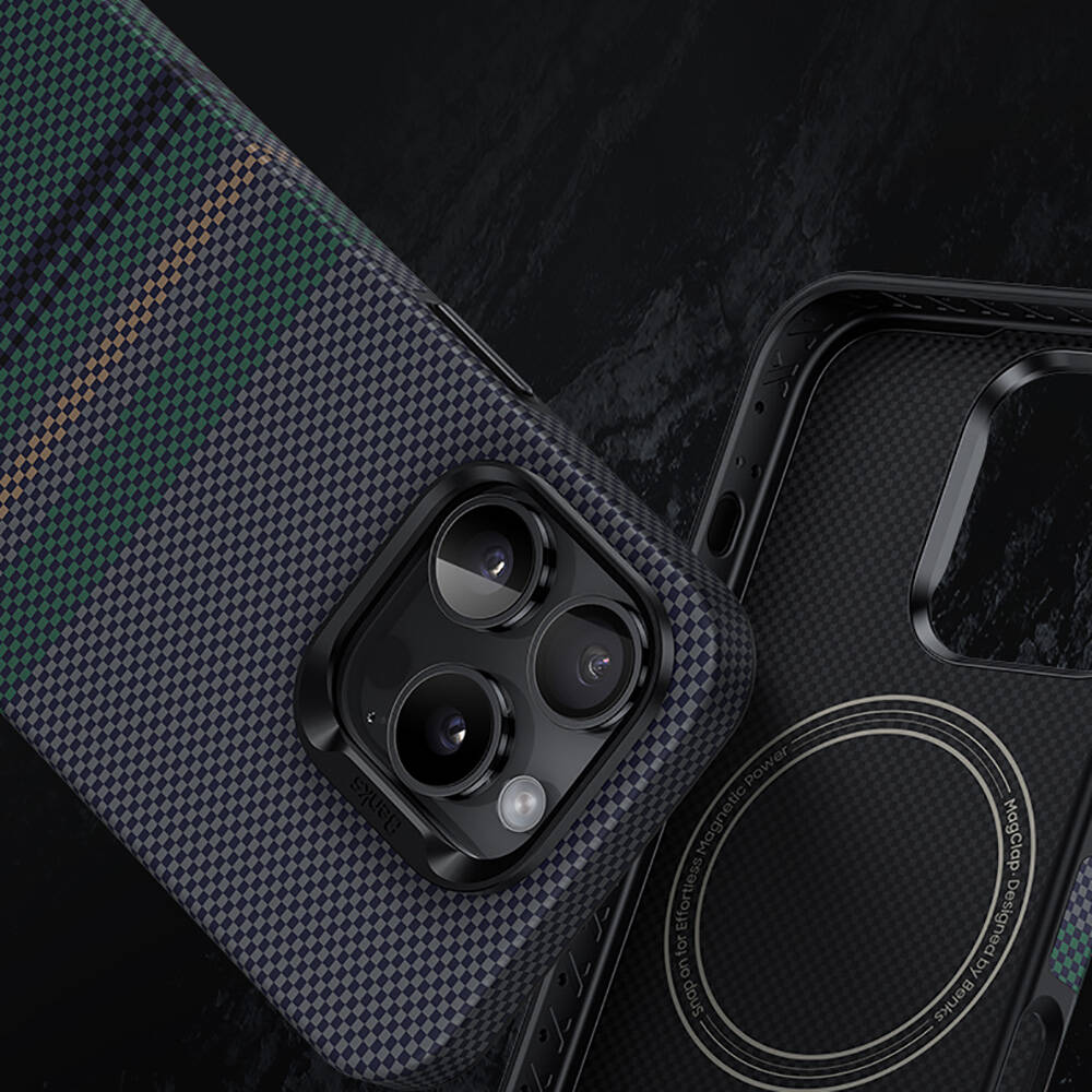 Apple iPhone 16 Pro Kılıf M-safe Şarj Özellikli Karbon Fiber Tasarımlı Benks Aurora ArmorPro Kevlar Kapak