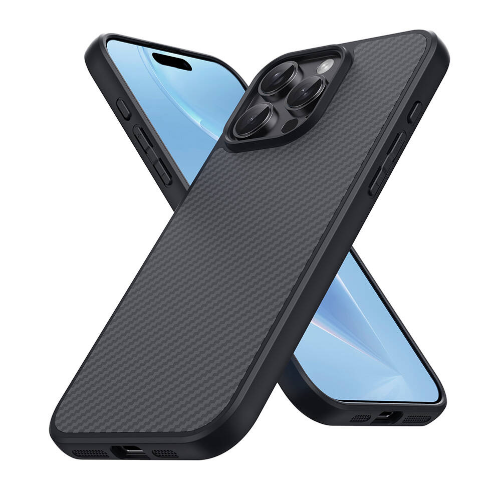 Apple iPhone 16 Pro Kılıf M-safe Şarj Özellikli Karbon Fiber Tasarımlı Zore Elnino Kapak