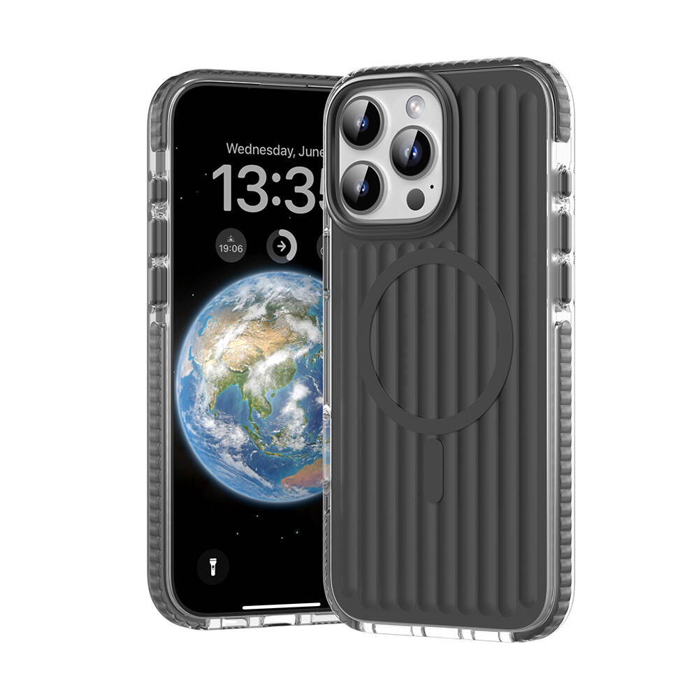 Apple iPhone 16 Pro Kılıf M-safe Şarj Özellikli Oyuklu Tasarım Mutural Bumpy Clear Kapak