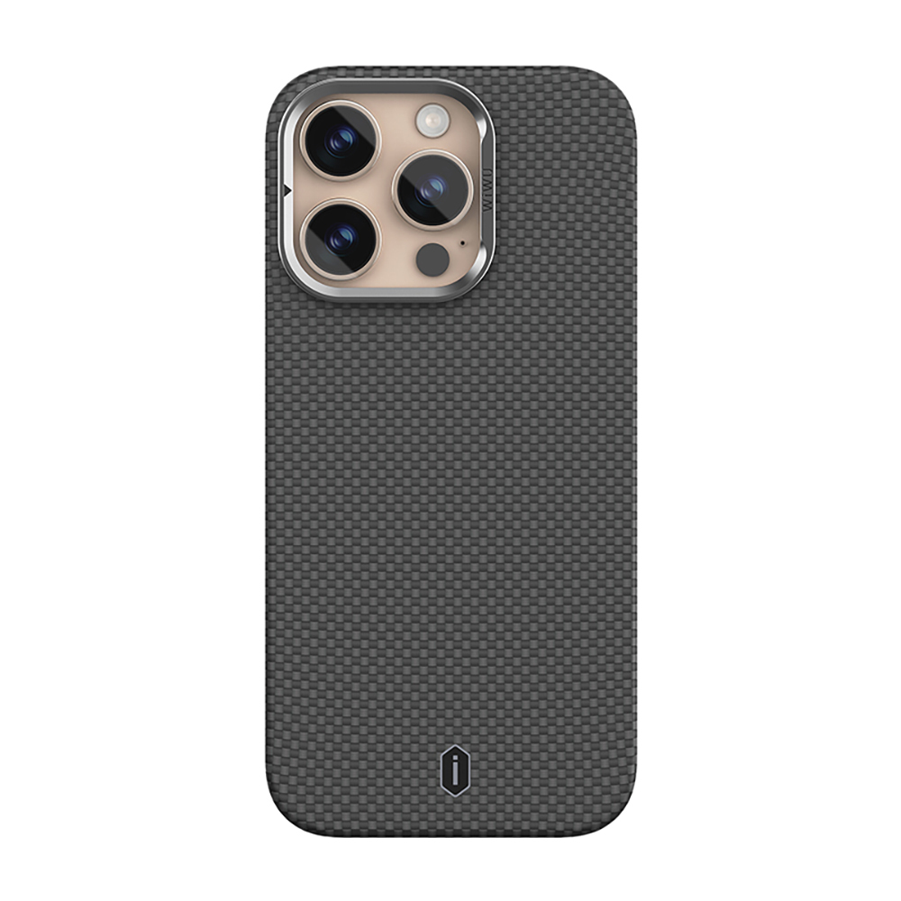 Apple iPhone 16 Pro Kılıf Wiwu DCC-208 M-safe Şarj Özellikli Kamera Standlı Aramid Fiber Tasarım Kevlar Kapak