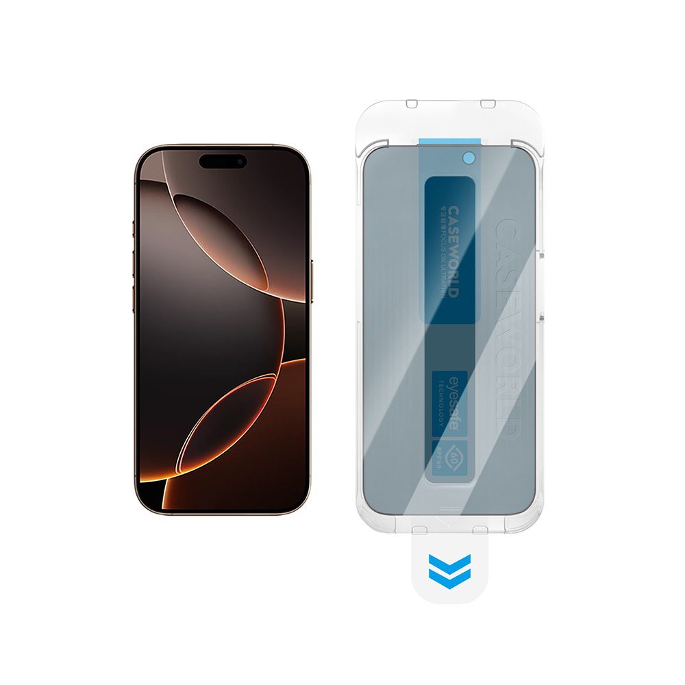 Apple iPhone 16 Pro Max CaseWorld Applicator Serisi 2.5D Eyesafe Mavi Işık Teknolojili 0.33mm Privacy Temperli Cam Ekran Koruyucu + Uygulama Aparatı - Görsel 5