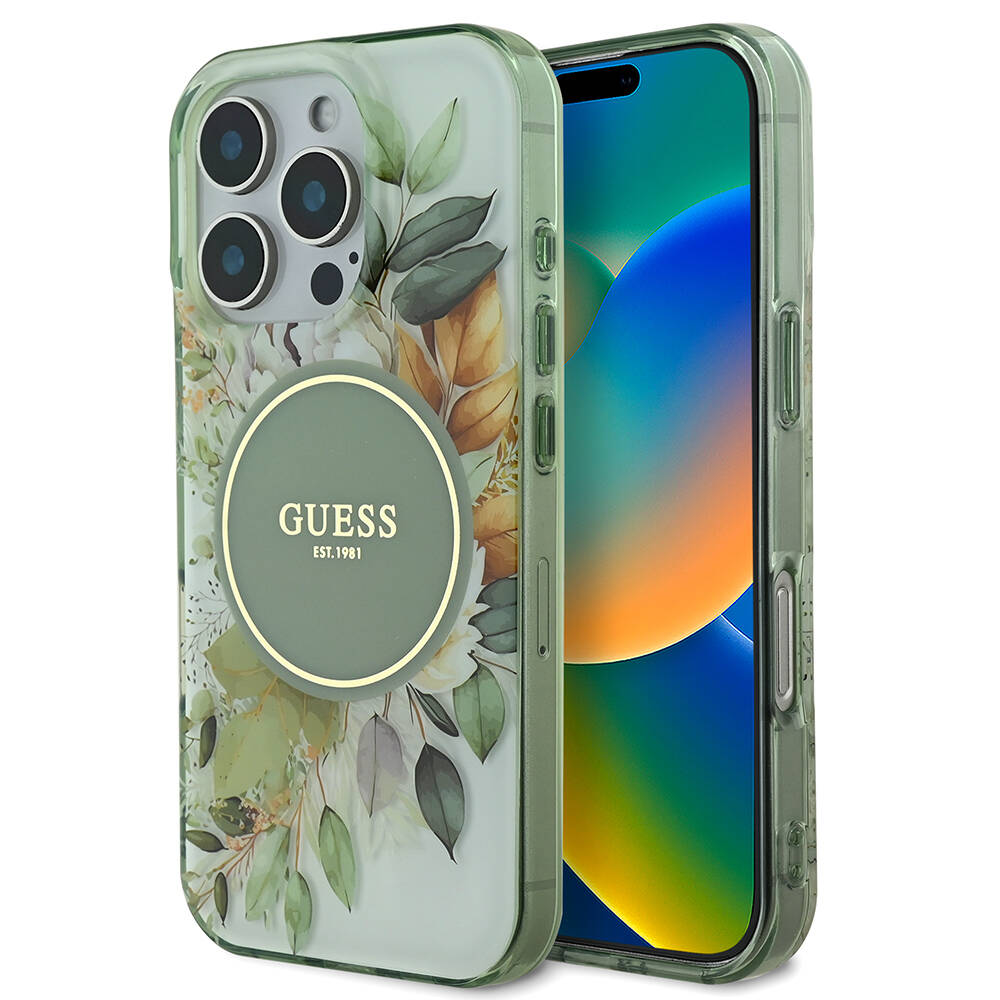 Apple iPhone 16 Pro Max Kılıf Guess Orjinal Lisanslı M-safe Şarj Özellikli Flower Tonal Circle Kapak