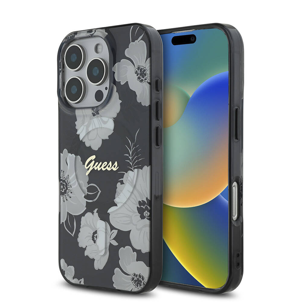 Apple iPhone 16 Pro Max Kılıf Guess Orjinal Lisanslı M-safe Şarj Özellikli Flower Tone On Tone Ring Kapak