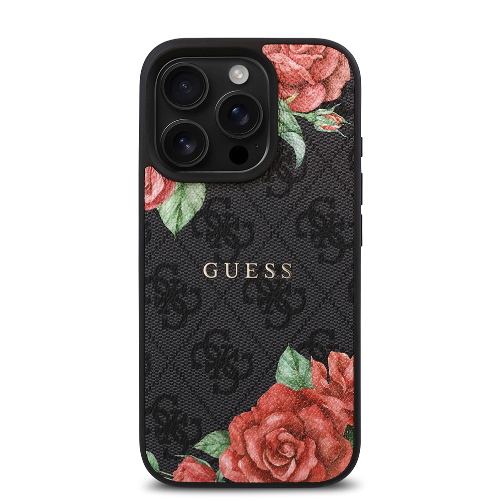 Apple iPhone 16 Pro Max Kılıf Guess Orjinal Lisanslı M-safe Şarj Özellikli Gül Baskılı 4G Desenli Yazı Logolu Kapak - Görsel 3