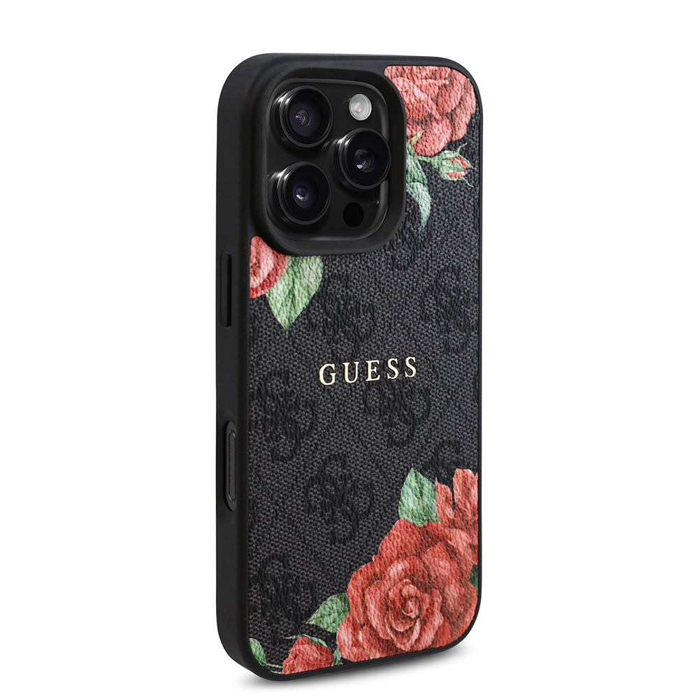 Apple iPhone 16 Pro Max Kılıf Guess Orjinal Lisanslı M-safe Şarj Özellikli Gül Baskılı 4G Desenli Yazı Logolu Kapak - Görsel 4