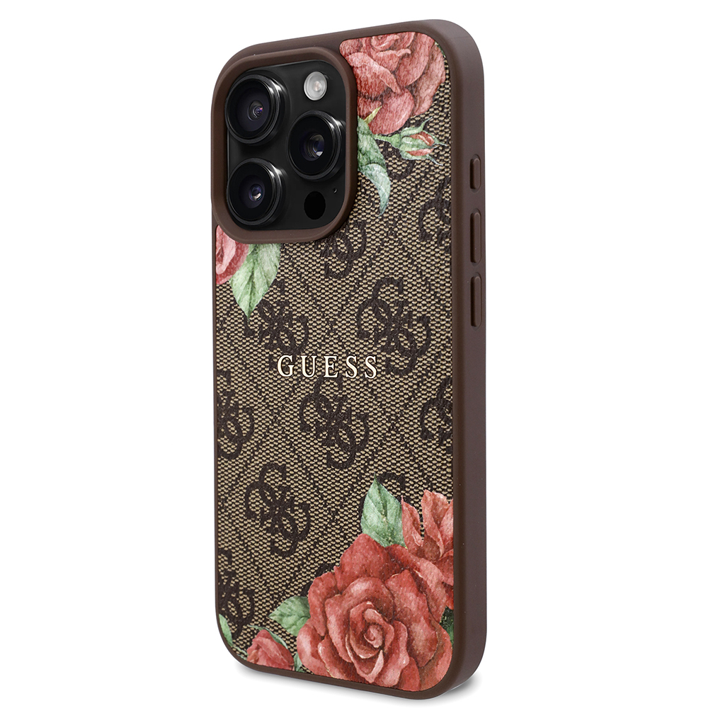 Apple iPhone 16 Pro Max Kılıf Guess Orjinal Lisanslı M-safe Şarj Özellikli Gül Baskılı 4G Desenli Yazı Logolu Kapak - Görsel 9