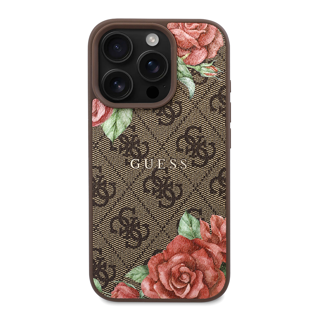 Apple iPhone 16 Pro Max Kılıf Guess Orjinal Lisanslı M-safe Şarj Özellikli Gül Baskılı 4G Desenli Yazı Logolu Kapak - Görsel 10