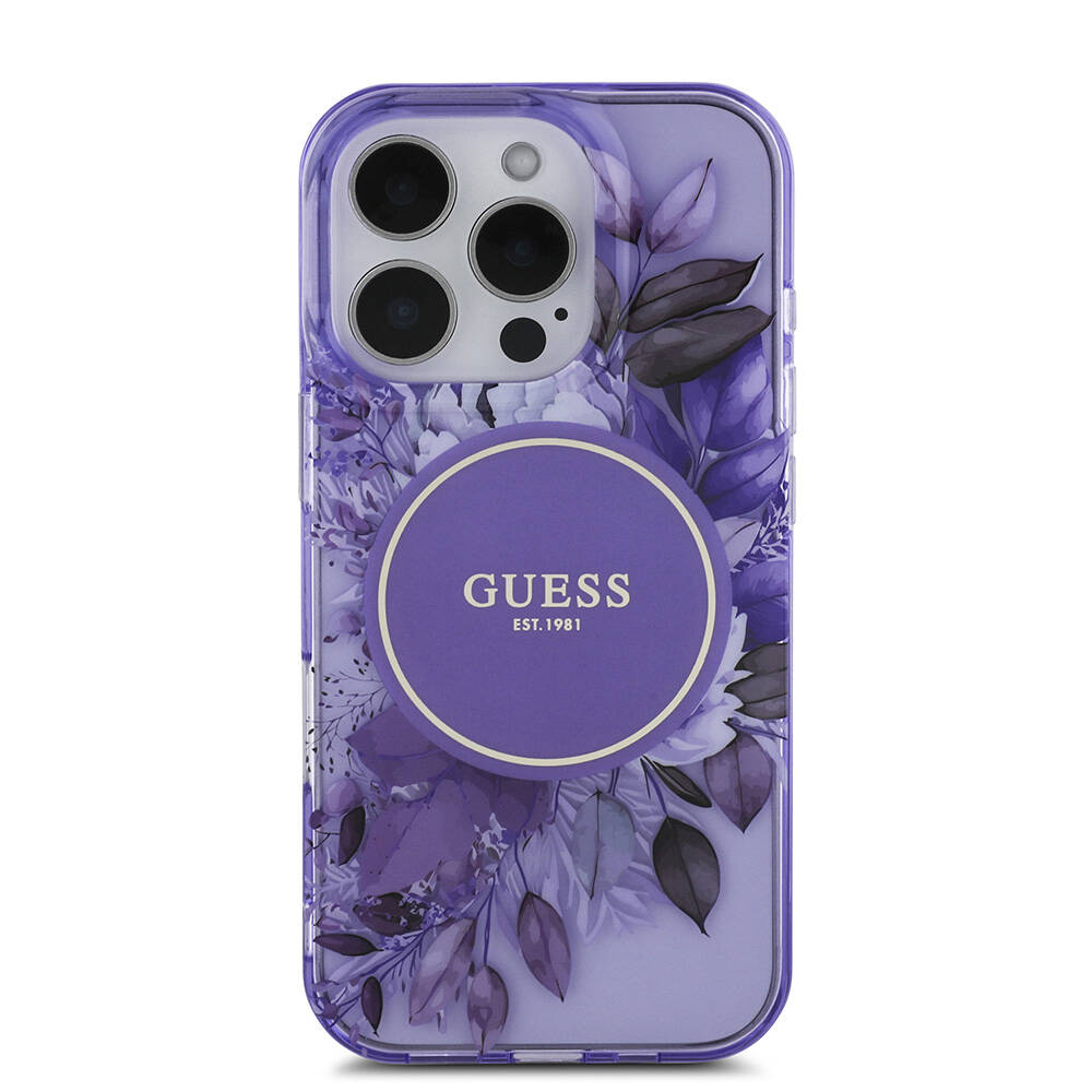 Apple iPhone 16 Pro Max Kılıf Guess Orjinal Lisanslı M-safe Şarj Özellikli IML Baskılı Çiçek İnci Bileklikli Kapak