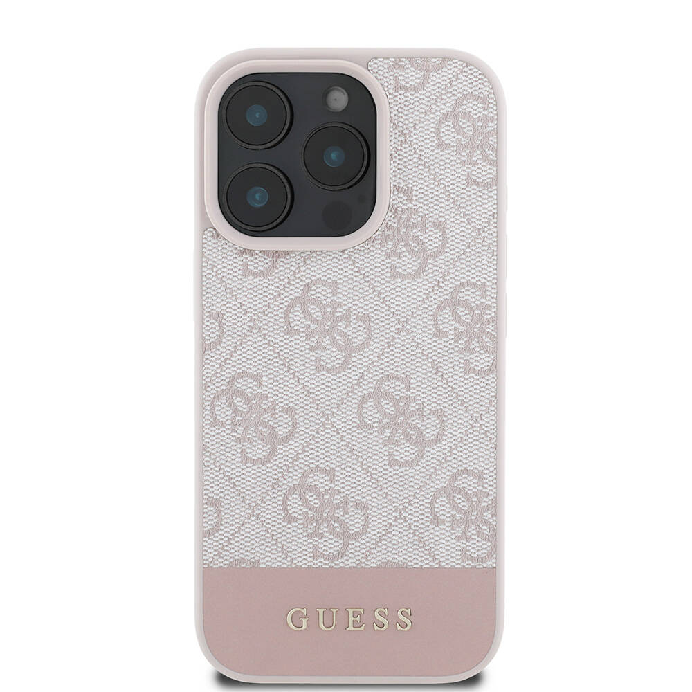 Apple iPhone 16 Pro Max Kılıf Guess Orjinal Lisanslı M-safe Şarj Özellikli PU Deri Şerit Logo Dizaynlı Kapak