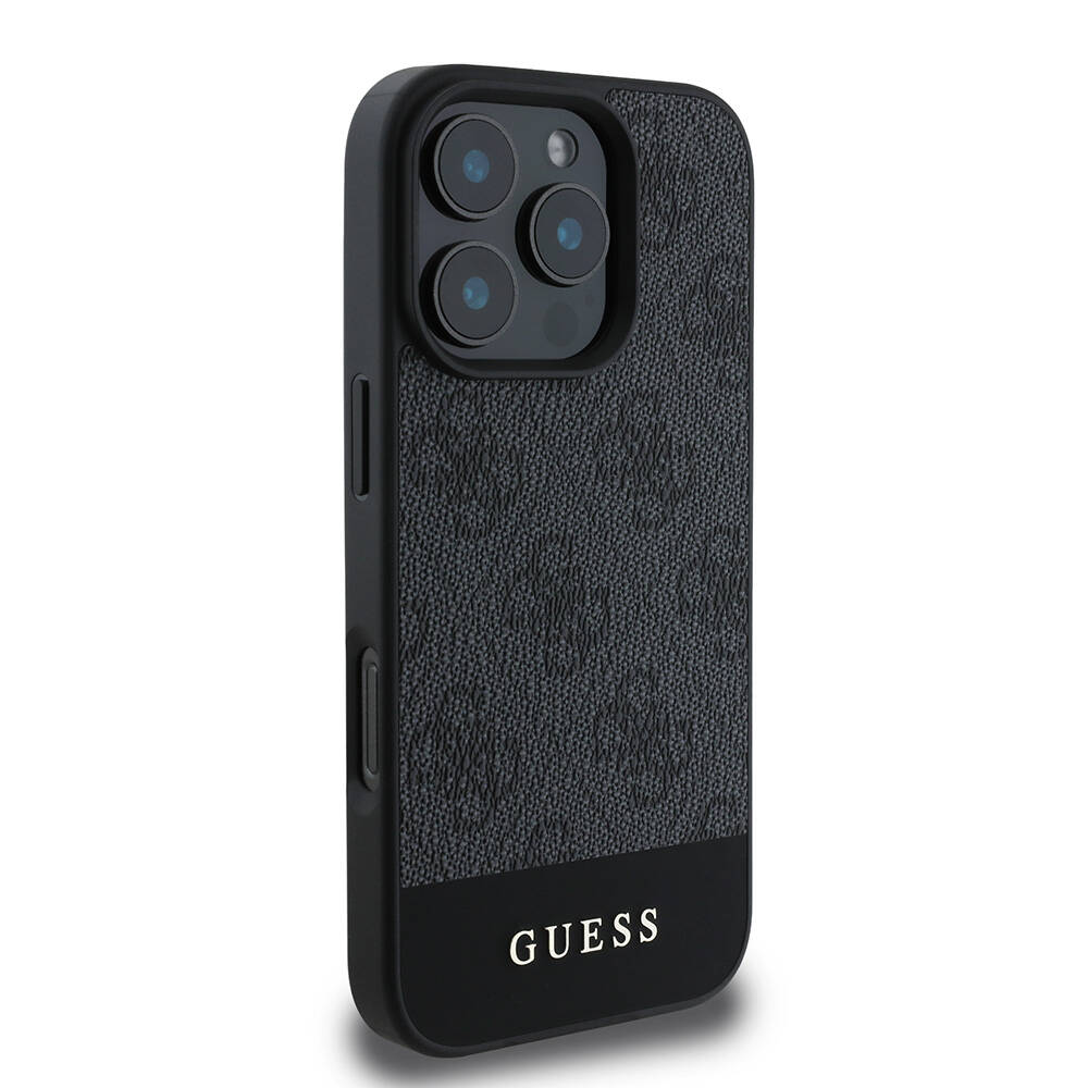 Apple iPhone 16 Pro Max Kılıf Guess Orjinal Lisanslı M-safe Şarj Özellikli PU Deri Şerit Logo Dizaynlı Kapak