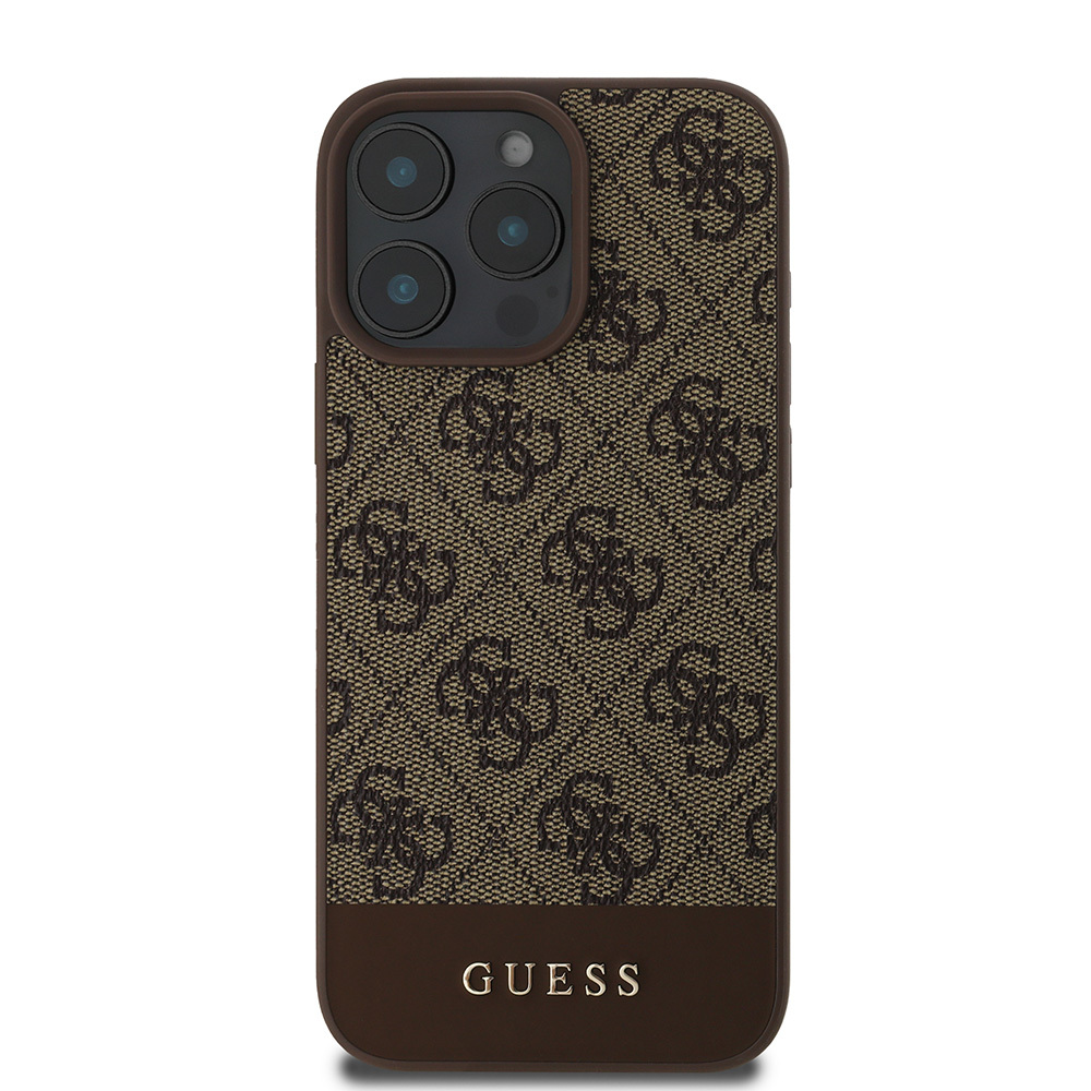 Apple iPhone 16 Pro Max Kılıf Guess Orjinal Lisanslı M-safe Şarj Özellikli PU Deri Şerit Logo Dizaynlı Kapak