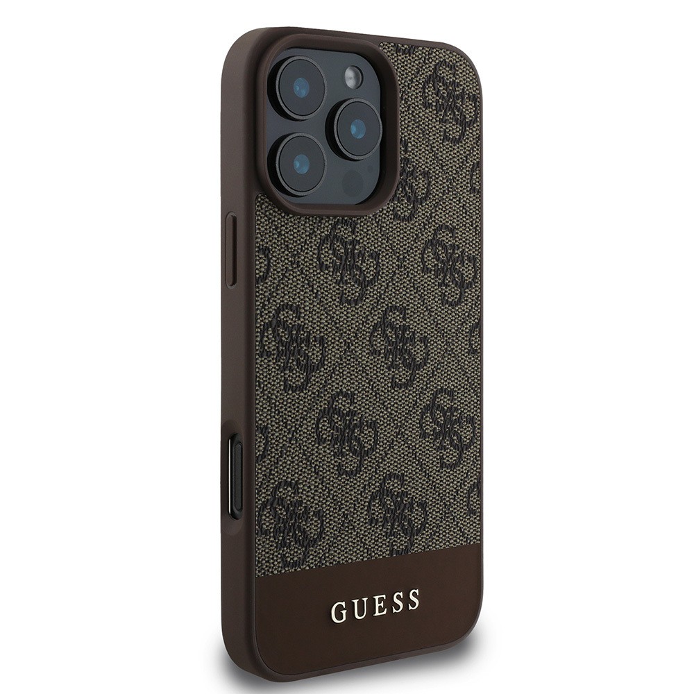 Apple iPhone 16 Pro Max Kılıf Guess Orjinal Lisanslı M-safe Şarj Özellikli PU Deri Şerit Logo Dizaynlı Kapak
