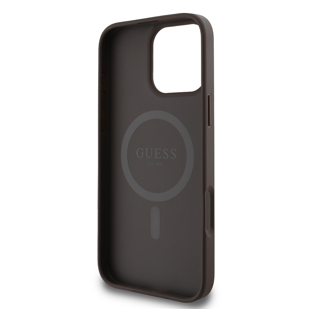 Apple iPhone 16 Pro Max Kılıf Guess Orjinal Lisanslı M-safe Şarj Özellikli PU Deri Şerit Logo Dizaynlı Kapak