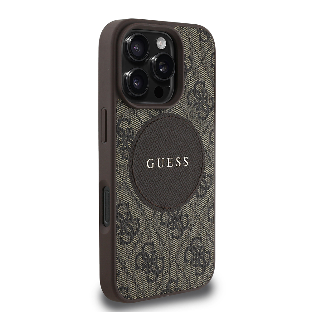 Apple iPhone 16 Pro Max Kılıf Guess Orjinal Lisanslı M-safe Şarj Özellikli Yazı Logolu Circle Classic Kapak