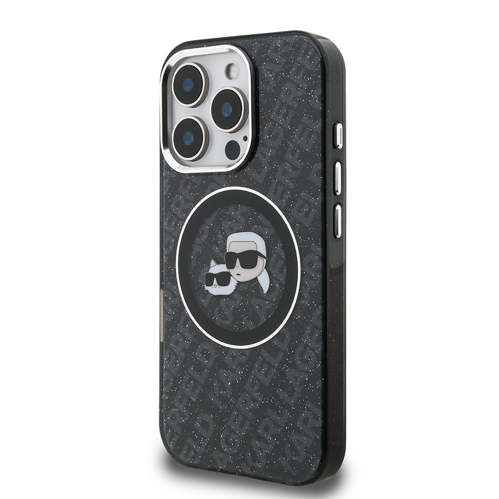 Apple iPhone 16 Pro Max Kılıf Karl Lagerfeld Orjinal Lisanslı Parlayan Simli Karl & Choupette Heads Kapak - Görsel 2