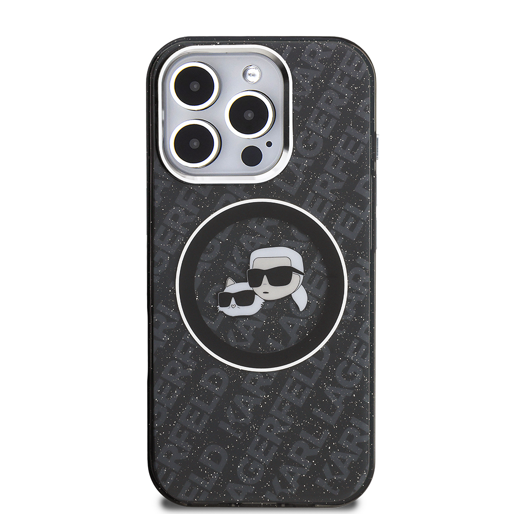 Apple iPhone 16 Pro Max Kılıf Karl Lagerfeld Orjinal Lisanslı Parlayan Simli Karl & Choupette Heads Kapak - Görsel 3