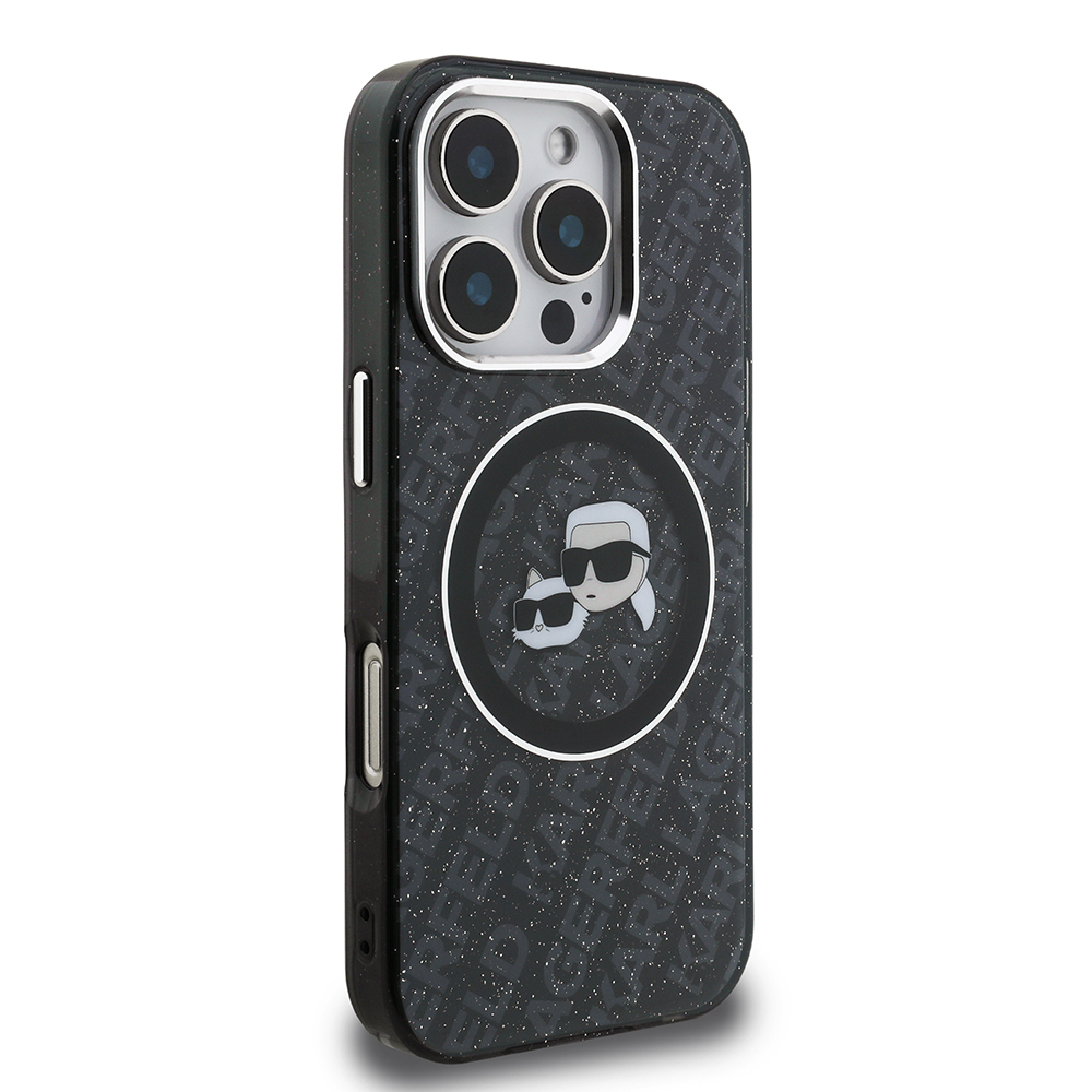 Apple iPhone 16 Pro Max Kılıf Karl Lagerfeld Orjinal Lisanslı Parlayan Simli Karl & Choupette Heads Kapak - Görsel 4