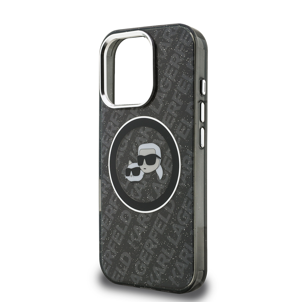 Apple iPhone 16 Pro Max Kılıf Karl Lagerfeld Orjinal Lisanslı Parlayan Simli Karl & Choupette Heads Kapak - Görsel 6