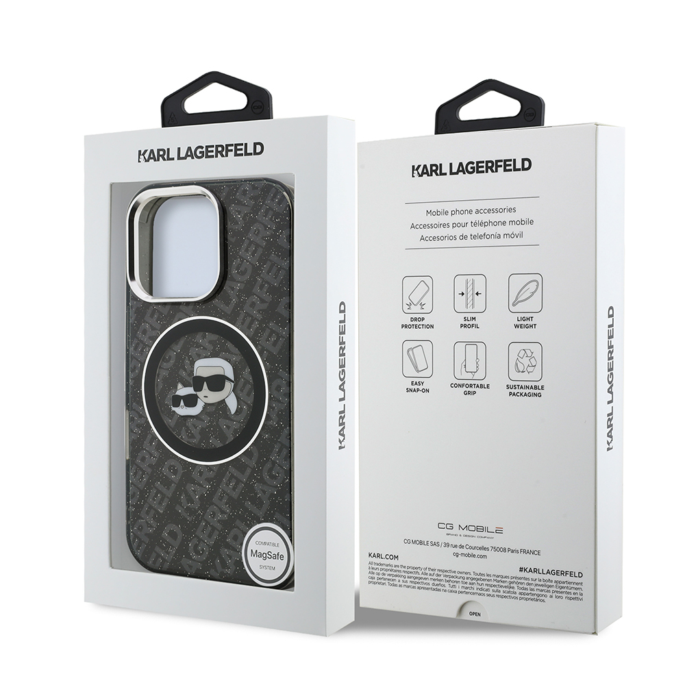 Apple iPhone 16 Pro Max Kılıf Karl Lagerfeld Orjinal Lisanslı Parlayan Simli Karl & Choupette Heads Kapak - Görsel 8