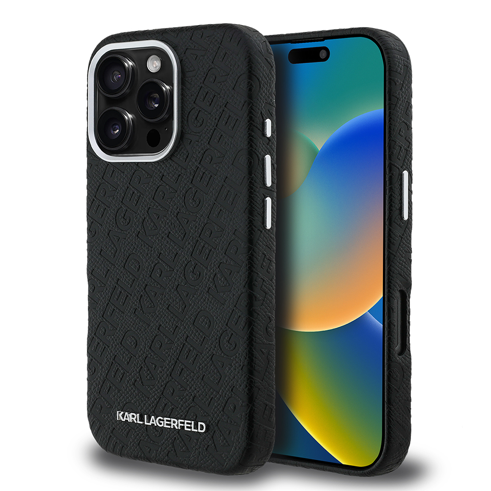 Apple iPhone 16 Pro Max Kılıf Karl Lagerfeld Orjinal Lisanslı PU Deri Damgalı Metal Yazı Logolu Kapak