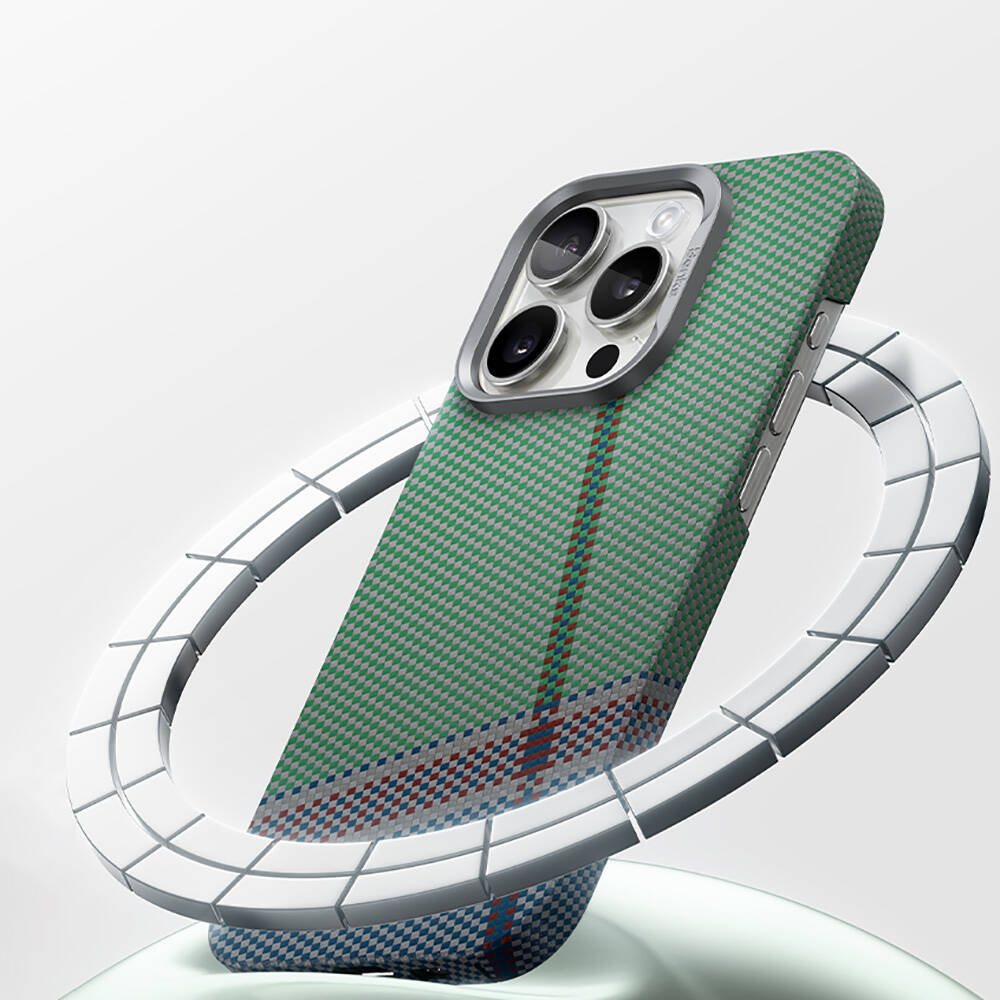 Apple iPhone 16 Pro Max Kılıf M-safe Şarj Özellikli Karbon Fiber Tasarımlı Benks Passion Green ArmorAir Kevlar Kapak - Görsel 9