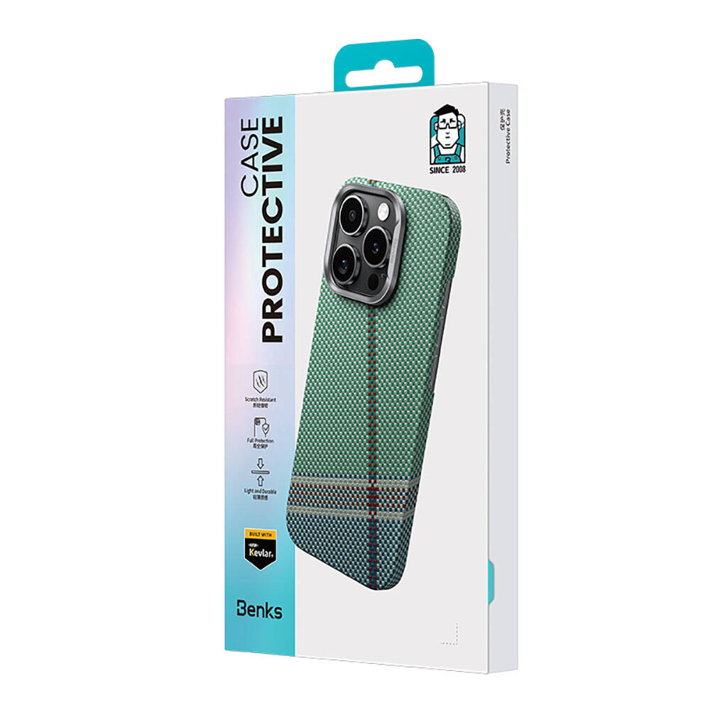 Apple iPhone 16 Pro Max Kılıf M-safe Şarj Özellikli Karbon Fiber Tasarımlı Benks Passion Green ArmorAir Kevlar Kapak - Görsel 6