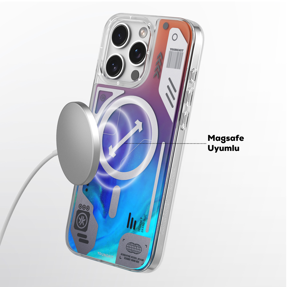 Apple iPhone 16 Pro Max Kılıf M-safe Şarj Özellikli Parlak Kumlu Sıvılı Tasarımlı Galaxy Fantasy Serisi Kapak - Görsel 11