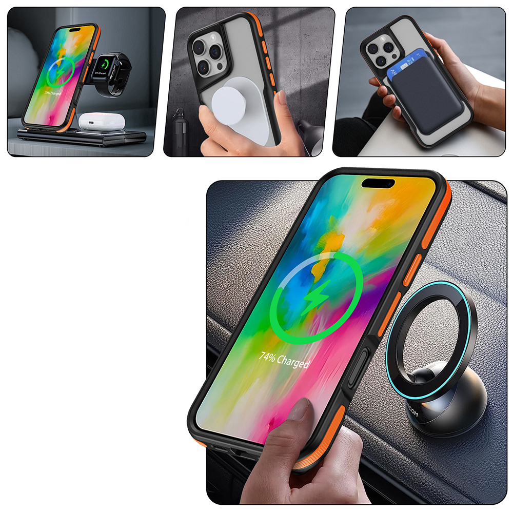 Apple iPhone 16 Pro Max Kılıf M-safe Şarj Özellikli Renkli Kenar Airbag Şeritli Zore Lamer Kapak