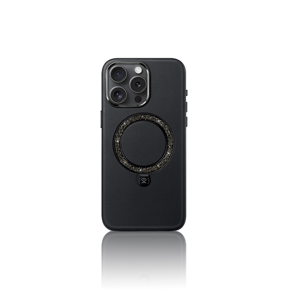 Apple iPhone 16 Pro Max Kılıf M-safe Şarj Özellikli Standlı Suni Deri Tasarımlı Pynana Dancing Circle Serisi Kapak