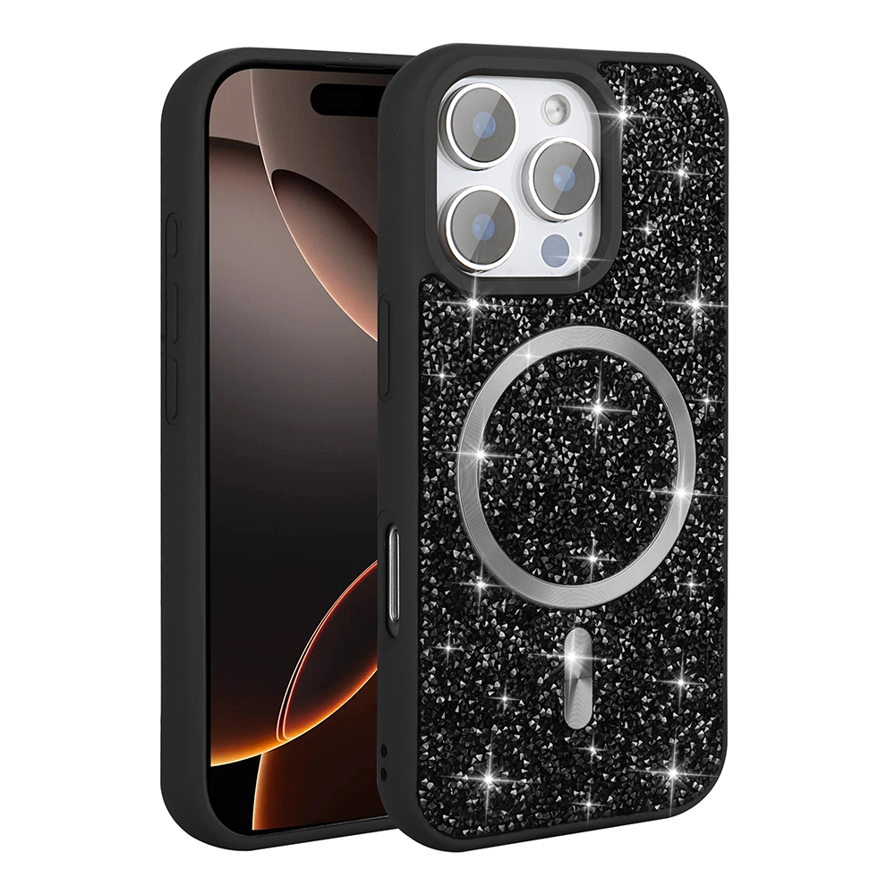 Apple iPhone 16 Pro Max Kılıf Pırlanta Tasarımlı M-safe Şarj Özellikli Zore Mozaik Silikon Kapak - Görsel 4