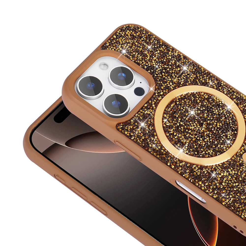 Apple iPhone 16 Pro Max Kılıf Pırlanta Tasarımlı M-safe Şarj Özellikli Zore Mozaik Silikon Kapak - Görsel 6