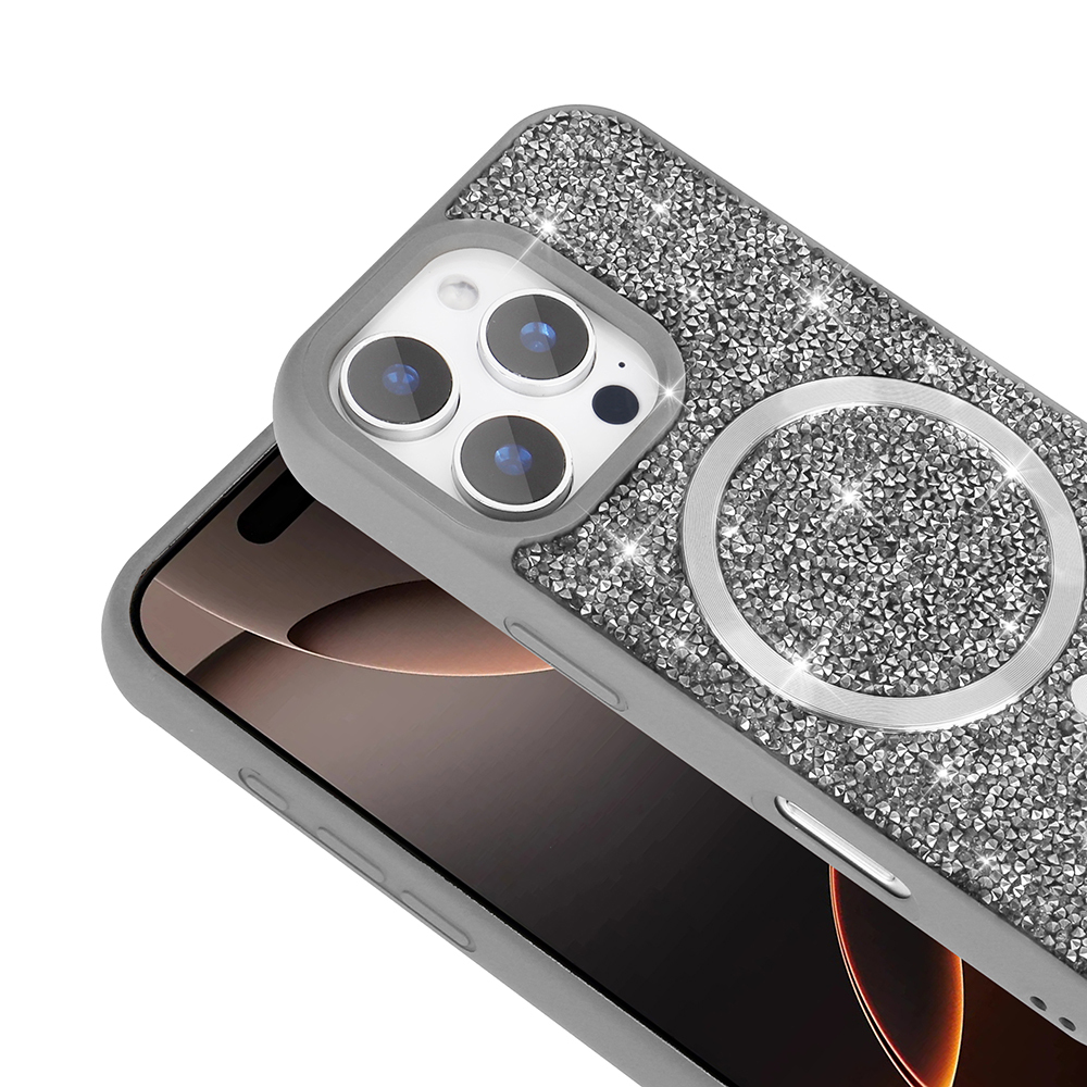 Apple iPhone 16 Pro Max Kılıf Pırlanta Tasarımlı M-safe Şarj Özellikli Zore Mozaik Silikon Kapak - Görsel 7